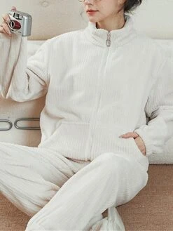 Women's Fleece Pajamas Sets Pure Color Warm Fashion Plush Home Daily Bed Flannel Warm Breathable Stand Collar Long Sleeve Cardigan Pant Fall Winter 12 Women's Fleece Pajamas Sets Pure Color Warm Fashion Plush Home Daily Bed Flannel Warm Breathable Stand Collar Long Sleeve Cardigan Pant Fall Winter -Deals The Sexy Bra Store chovfd1694164393212