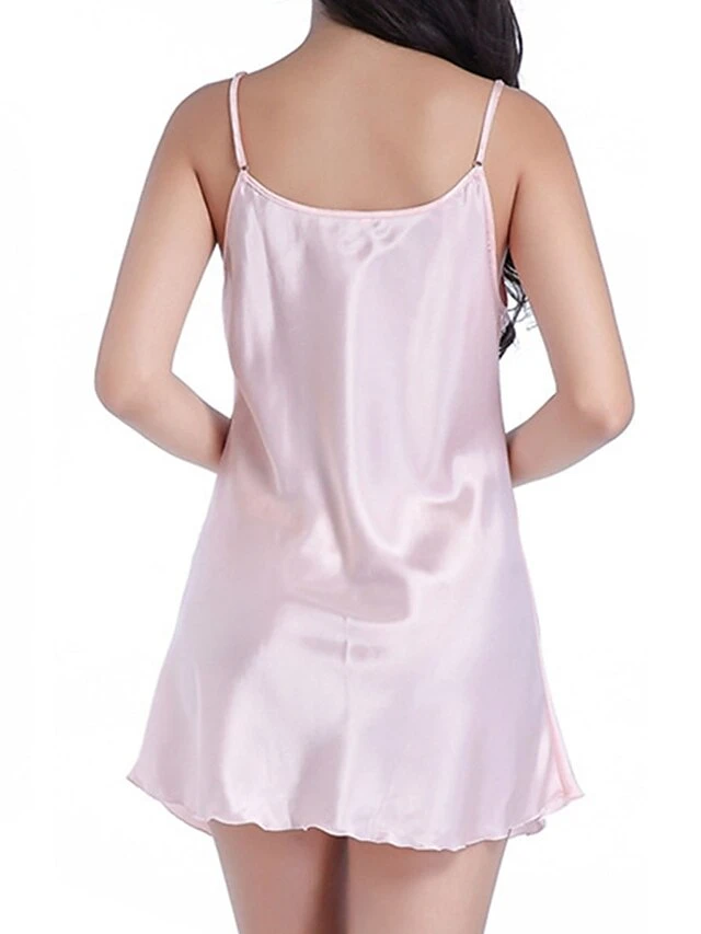 Women's Slip Lingerie Pajamas Nightgown Nightshirt Dress Flower Pure Color Simple Comfort Soft Home Daily Bed Satin Breathable Straps Sleeveless Backless Summer Spring Pink Blue Red 2 Women's Slip Lingerie Pajamas Nightgown Nightshirt Dress Flower Pure Color Simple Comfort Soft Home Daily Bed Satin Breathable Straps Sleeveless Backless Summer Spring Pink Blue Red - Image 2