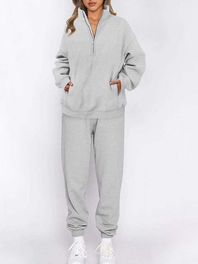 Women's Loungewear Sets Pure Color Fashion Comfort Soft Home Daily Bed Polyester Breathable Stand Collar Long Sleeve Pullover Pant Pocket Fall Winter Black White 1 Women's Loungewear Sets Pure Color Fashion Comfort Soft Home Daily Bed Polyester Breathable Stand Collar Long Sleeve Pullover Pant Pocket Fall Winter Black White