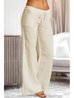 Women's Loungewear Pants Pure Color Simple Casual Comfort Home Daily Vacation Cotton Breathable Pant Pocket Elastic Waist Summer Spring Black White