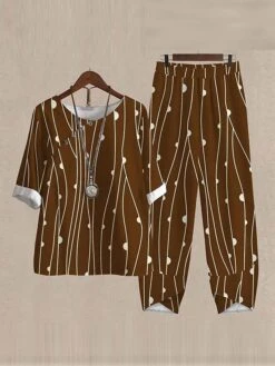 Women's Loungewear Sets Gradient Graphic Prints Fashion Casual Street Date Airport Linen Breathable Crew Neck Half Sleeve T Shirt Tee Pant Summer Spring Yellow Wine -Deals The Sexy Bra Store clbseo1679973779553