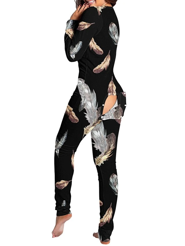 Women's Onesie Pajamas Nighty One Piece Pajama Leopard Star Fashion Comfort Soft Home Daily VacationV Wire Long Sleeve Button Fall Spring Black Pink 2 Women's Onesie Pajamas Nighty One Piece Pajama Leopard Star Fashion Comfort Soft Home Daily VacationV Wire Long Sleeve Button Fall Spring Black Pink - Image 2