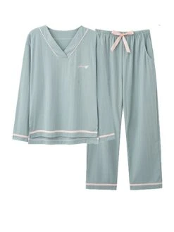 Women's Pajamas Pajama Top And Pant Sets Stripe Fashion Casual Comfort Home Daily Bed Cotton Breathable V Wire Long Sleeve T Shirt Tee Pant Summer Fall Light Pink Pink -Deals The Sexy Bra Store cllpvp1689581297383