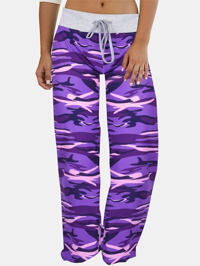 Women's Loungewear Bottom Nighty Camo Comfort Sport Home Cotton Long Pant Spring Summer Blue Purple 4 Women's Loungewear Bottom Nighty Camo Comfort Sport Home Cotton Long Pant Spring Summer Blue Purple - Image 4