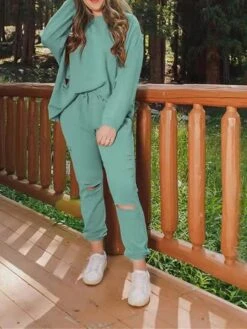 Women's Loungewear Sets Pure Color Fashion Simple Home Daily Vacation Polyester Warm Breathable Crew Neck Long Sleeve Hoodie Pant Elastic Waist Hole Fall Winter Dark Apricot Black -Deals The Sexy Bra Store cmxdjp1693899211917