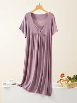 Women's Loungewear Nightgown Nightshirt Dress Pure Color Simple Casual Comfort Home Daily Bed Modal Breathable V Wire Short Sleeve Summer Spring Black Yellow