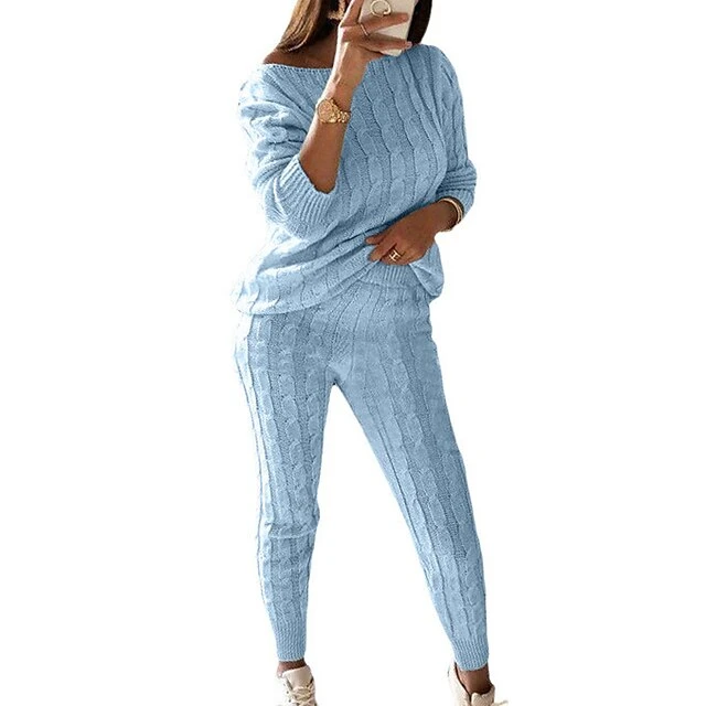 Women's Loungewear Sweatsuit Sets 2 Pieces Pure Color Warm Fashion Sport Home Street Airport Knit Off Shoulder Long Sleeve Sweater Pant Fall Winter Lotus Pink Black 16 Women's Loungewear Sweatsuit Sets 2 Pieces Pure Color Warm Fashion Sport Home Street Airport Knit Off Shoulder Long Sleeve Sweater Pant Fall Winter Lotus Pink Black - Image 16