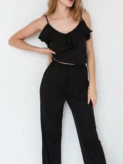 Women's Pajamas Pajama Top And Pant Sets Pure Color Hot Casual Comfort Home Daily Bed Satin Breathable Straps Sleeveless Strap Top Pant Spring Summer Black Pink -Deals The Sexy Bra Store cpnkeu1675750296817