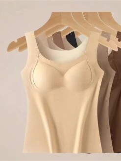 Women's Top Thermal Shirt Pure Color Warm Casual Home Street Daily Polyester Warm Breathable V Wire Sleeveless Fall Winter Bean Paste Color Black