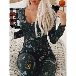 Women's Pajamas Jumpsuit Cat Ghost Retro Gothic Punk & Gothic Halloween Carnival Polyester Breathable V Wire Long Sleeve Fall Winter Black White 27 Women's Pajamas Jumpsuit Cat Ghost Retro Gothic Punk & Gothic Halloween Carnival Polyester Breathable V Wire Long Sleeve Fall Winter Black White -Deals The Sexy Bra Store csdjso1692257142341