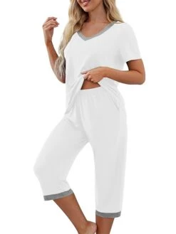 Women's Pajamas Pajama Top And Pant Sets Pure Color Casual Comfort Soft Home Daily Bed Cotton Blend Breathable V Wire Short Sleeve T Shirt Tee Elastic Waist Summer Spring White Yellow 35 Women's Pajamas Pajama Top And Pant Sets Pure Color Casual Comfort Soft Home Daily Bed Cotton Blend Breathable V Wire Short Sleeve T Shirt Tee Elastic Waist Summer Spring White Yellow -Deals The Sexy Bra Store csnhci1688454192564