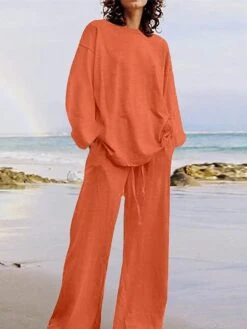 Women's Plus Size Loungewear Sets 2 Pieces Pure Color Fashion Casual Comfort Street Daily Date Cotton Breathable Crew Neck Long Sleeve Pant Summer Fall White Yellow -Deals The Sexy Bra Store csnyfs1689326424952