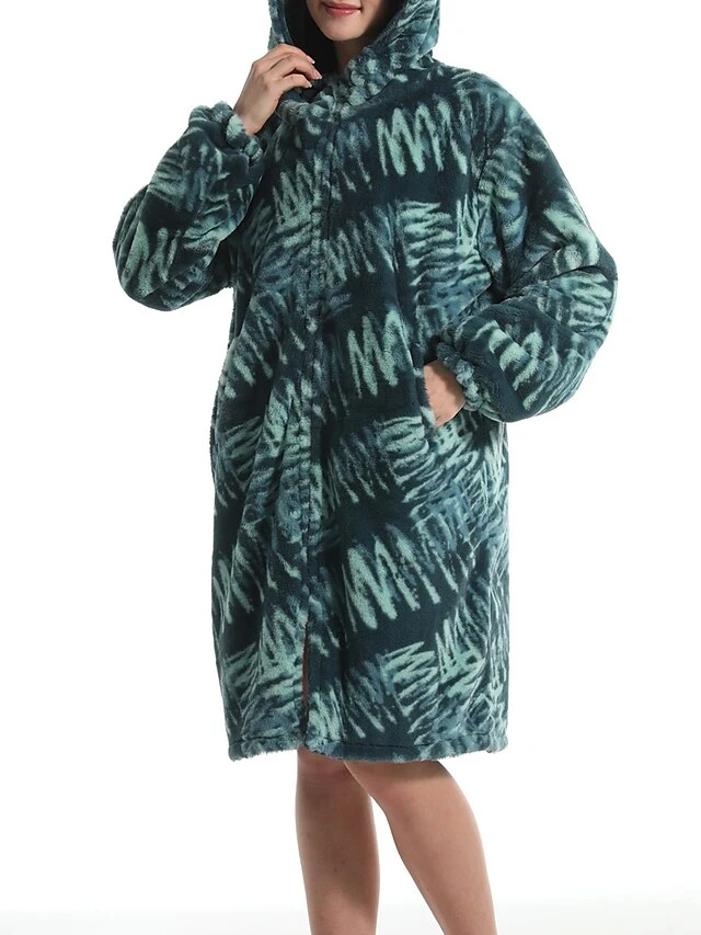 Women's Robe Tie Dye Geometic Plush Casual Comfort Home Daily Bed Flannel Warm Breathable Hoodie Long Sleeve Pocket Fall Winter Green 7 Women's Robe Tie Dye Geometic Plush Casual Comfort Home Daily Bed Flannel Warm Breathable Hoodie Long Sleeve Pocket Fall Winter Green - Image 7