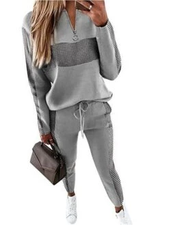 Women's Lounge Sets 2Pcs Zipper Neckline Top And Elastic Drawstring Pants Sets Fashion Casual Soft Home Daily Bed Polyester Breathable V Wire Long Sleeve Pant Summer Fall Gray -Deals The Sexy Bra Store ctxglf1689506555444