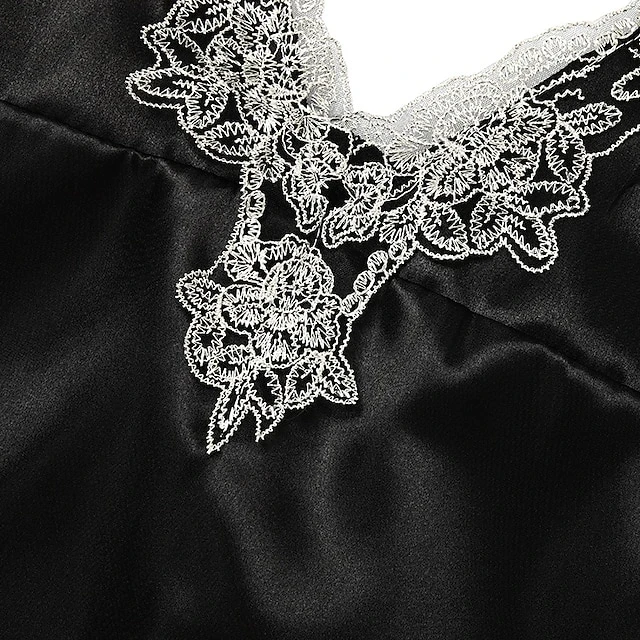 Women's Lingerie Pajama Sets 5 Pieces Satin Floral Lace Cami Top With Robe Nightgown Pants Pink Black Size XXL 8 Women's Lingerie Pajama Sets 5 Pieces Satin Floral Lace Cami Top With Robe Nightgown Pants Pink Black Size XXL - Image 8