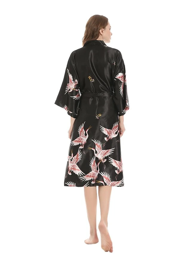 Ladies Sexy Spring Summer Imitation Silk Crane Pajamas Home Nightgown 14 Ladies Sexy Spring Summer Imitation Silk Crane Pajamas Home Nightgown - Image 14