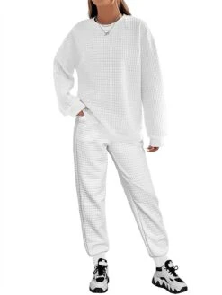 Women's Plus Size Loungewear Sets Pure Color Fashion Casual Comfort Home Street Daily Polyester Breathable Crew Neck Long Sleeve Hoodie Pant Fall Winter Black White -Deals The Sexy Bra Store cvejim1694605404613