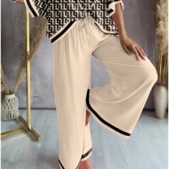 Women's Loungewear Sets 2 Pieces Grid / Plaid Comfort Sweet Home Daily Polyester V Wire Half Sleeve T Shirt Tee Pant Spring Fall Beige -Deals The Sexy Bra Store cvrzaw1661147824085