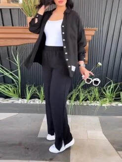 Women's Pajamas Sets Pure Color Casual Comfort Home Daily Bed Polyester Breathable Lapel Long Sleeve Shirt Pant Button Fall Winter Black Blue 9 Women's Pajamas Sets Pure Color Casual Comfort Home Daily Bed Polyester Breathable Lapel Long Sleeve Shirt Pant Button Fall Winter Black Blue -Deals The Sexy Bra Store cwewoo1696751797082