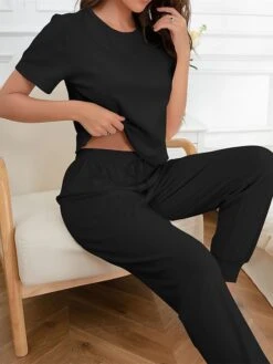 Women's Loungewear Sets 2 Pieces Pure Color Fashion Casual Comfort Street Daily Date Polyester Breathable Crew Neck Short Sleeve Pant Summer Fall Black White 19 Women's Loungewear Sets 2 Pieces Pure Color Fashion Casual Comfort Street Daily Date Polyester Breathable Crew Neck Short Sleeve Pant Summer Fall Black White -Deals The Sexy Bra Store cwrcbg1691046348350