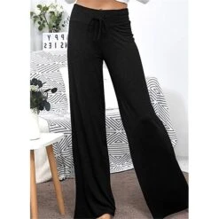 Women's Loungewear Pants Nighty 1 PCS Pure Color Fashion Simple Comfort Home Daily Vacation Cotton Breathable Long Pant Elastic Waist Basic Summer Spring Black Wine -Deals The Sexy Bra Store cxydsn1644462696110