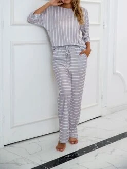 Women's Pajamas Sets Stripe Fashion Home Daily Bed Polyester Crew Neck Half Sleeve Pocket Fall Winter Black Blue 15 Women's Pajamas Sets Stripe Fashion Home Daily Bed Polyester Crew Neck Half Sleeve Pocket Fall Winter Black Blue -Deals The Sexy Bra Store cyadgn1692689280313