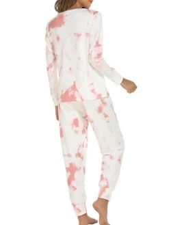 Women's Loungewear Sets Nighty 2 Pieces Tie Dye Comfort Home Daily Polyester Crew Neck Long Sleeve Pant Fall Spring Blue Pink