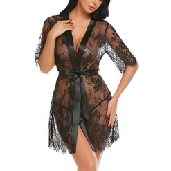 Women's Robes Gown Chemises & Negligees Floral Jacquard POLY Lace Belt Included Spring & Summer Fall & Winter White Black / Spandex / Sexy -Deals The Sexy Bra Store czgasb1551431805295
