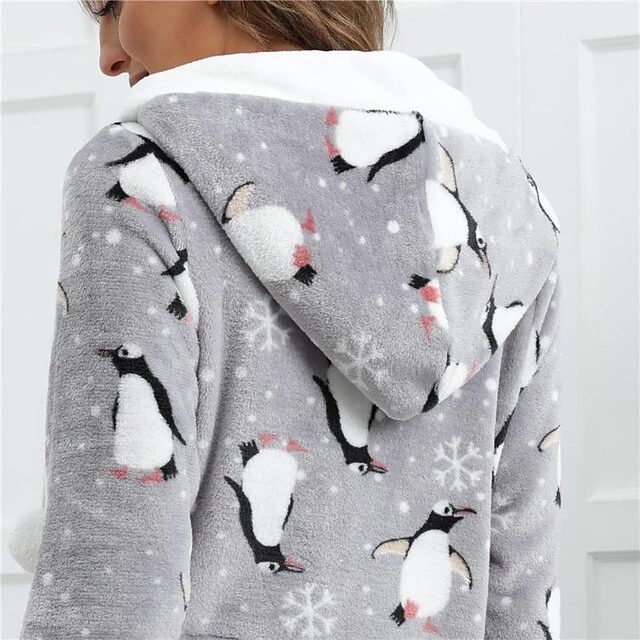 Women's Christmas Pjs Onesies Pajama For Adult Jumpsuits 1 PCS Penguin Animal Plush Simple Comfort Home Christmas Daily Flannel Warm Gift Hoodie Long Sleeve Print Fall Winter Gray Pink 12 Women's Christmas Pjs Onesies Pajama For Adult Jumpsuits 1 PCS Penguin Animal Plush Simple Comfort Home Christmas Daily Flannel Warm Gift Hoodie Long Sleeve Print Fall Winter Gray Pink - Image 12