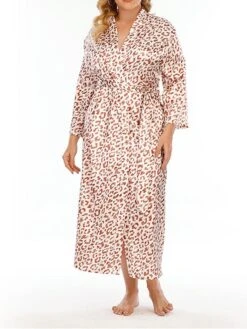 Women's Plus Size Pajamas Bathrobe Leopard Dot Simple Casual Comfort Home Bed Wedding Party Polyester Breathable V Wire Long Sleeve Summer Spring Leopard Print Black -Deals The Sexy Bra Store dbxkwt1693986210805