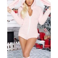 Women's Pajamas Onesie Jumpsuit Pure Color Warm Fashion Plush Home Daily Bed Polyester Warm Breathable Hoodie Long Sleeve Fall Winter Pink Khaki -Deals The Sexy Bra Store dbyoif1695361489380