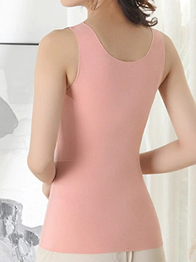 Women's Top Thermal Shirt Pure Color Warm Fashion Simple Home Street Daily Cotton Warm Breathable Straps Sleeveless Fall Winter Bean Paste Color Black 3 Women's Top Thermal Shirt Pure Color Warm Fashion Simple Home Street Daily Cotton Warm Breathable Straps Sleeveless Fall Winter Bean Paste Color Black - Image 3