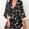Women's Pajamas Bathrobe Robes Gown Flower Fashion Casual Comfort Home Daily Bed Satin Breathable V Wire Long Sleeve Summer Spring Black