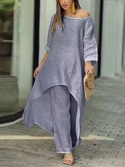 Women's Loungewear Sets Pure Color Fashion Simple Casual Street Date Airport Polyester Breathable Crew Neck Long Sleeve Pant Summer Spring White Yellow -Deals The Sexy Bra Store dfmufy1679973749995