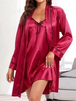 Women's Pajamas Robes Gown Nightshirt Dress 2 Pieces Pure Color Fashion Casual Soft Home Daily Bed Polyester Breathable Straps Long Sleeve Summer Fall Black Pink 7 Women's Pajamas Robes Gown Nightshirt Dress 2 Pieces Pure Color Fashion Casual Soft Home Daily Bed Polyester Breathable Straps Long Sleeve Summer Fall Black Pink -Deals The Sexy Bra Store dfnfhd1689506600967