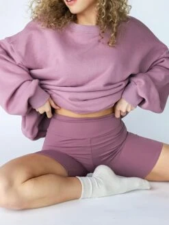 Women's Lounge Sets 2 Pieces Run Sets Sweatshirt Pure Color Fashion Casual Comfort Street Daily Date Polyester Breathable Crew Neck Long Sleeve Shorts Fall Winter Purple