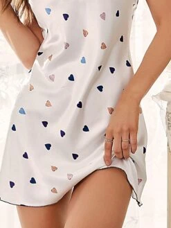 Women's Pajamas Nightgown Nightshirt Dress Heart Simple Casual Soft Home Daily Bed Polyester Breathable Straps Sleeveless Backless Summer Fall White -Deals The Sexy Bra Store dgewdp1690277181546