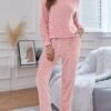 Women's Fleece Pajamas Sets Flannel Warm Dot Warm Fashion Plush Home Daily Bed Breathable Crew Neck Long Sleeve Pant Fall Winter Pink