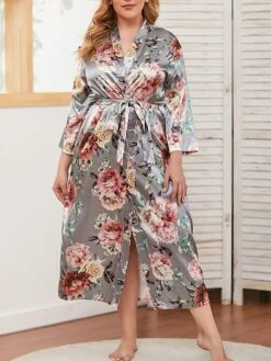 Women's Plus Size Pajamas Bathrobe Leopard Dot Simple Casual Comfort Home Bed Wedding Party Polyester Breathable V Wire Long Sleeve Summer Spring Leopard Print Black