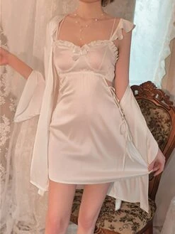 Women's Satin Silk Bathrobe Nightgown Nightshirt Dress 2 Pieces Pure Color Casual Comfort Soft Home Bed Breathable V Wire Long Sleeve Hole Fall Winter Black White 25 Women's Satin Silk Bathrobe Nightgown Nightshirt Dress 2 Pieces Pure Color Casual Comfort Soft Home Bed Breathable V Wire Long Sleeve Hole Fall Winter Black White -Deals The Sexy Bra Store dibssu1697699904185