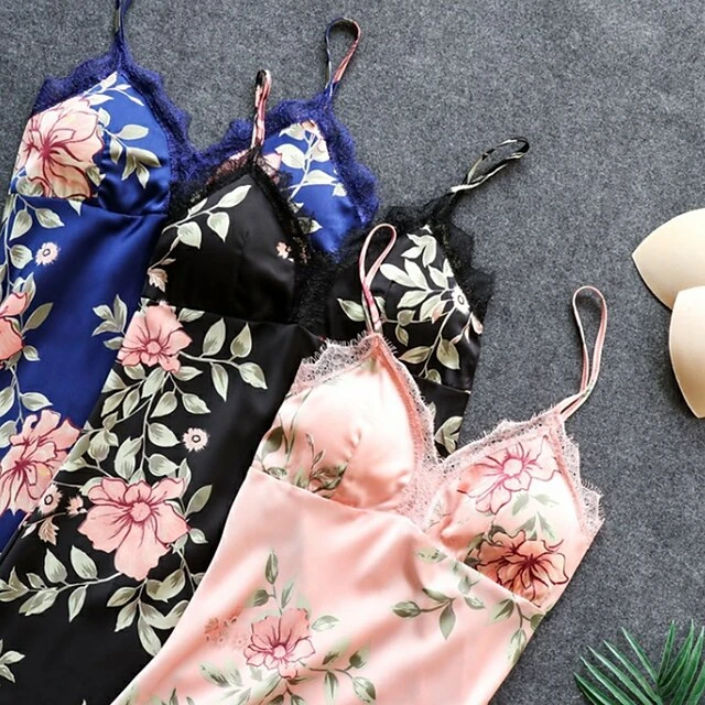 Women's Lace Silk Satin Pajama Sets 5Pcs Cami Top Nightgown Lace Night Robe Sexy Sleepwear Robe Sets Nightdress With Chest Pads 7 Women's Lace Silk Satin Pajama Sets 5Pcs Cami Top Nightgown Lace Night Robe Sexy Sleepwear Robe Sets Nightdress With Chest Pads - Image 7