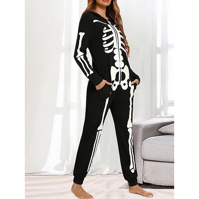 Women's Loungewear Onesie Ghost Fashion Casual Comfort Home Halloween Street Cotton Fall Winter Black 3 Women's Loungewear Onesie Ghost Fashion Casual Comfort Home Halloween Street Cotton Fall Winter Black - Image 3