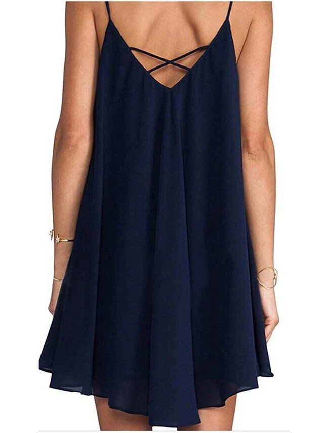 Women's Pajamas Nightgown Nightshirt Dress Pure Color Simple Casual Soft Home Daily Bed Polyester Breathable Straps Sleeveless Backless Summer Spring Black Navy Blue 2 Women's Pajamas Nightgown Nightshirt Dress Pure Color Simple Casual Soft Home Daily Bed Polyester Breathable Straps Sleeveless Backless Summer Spring Black Navy Blue - Image 2