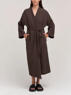 Women's Pajamas Bathrobe Robes Gown Pure Color Simple Casual Comfort Home Daily Bed Cotton Breathable V Wire Long Sleeve Pocket Summer Fall Orange Brown -Deals The Sexy Bra Store djfoxr1693206728953