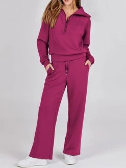Women's Loungewear Sets Pure Color Fashion Sport Casual Home Street Daily Polyester Breathable Lapel Long Sleeve Hoodie Pant Pocket Fall Winter Black Fuchsia -Deals The Sexy Bra Store djmyau1694742397478