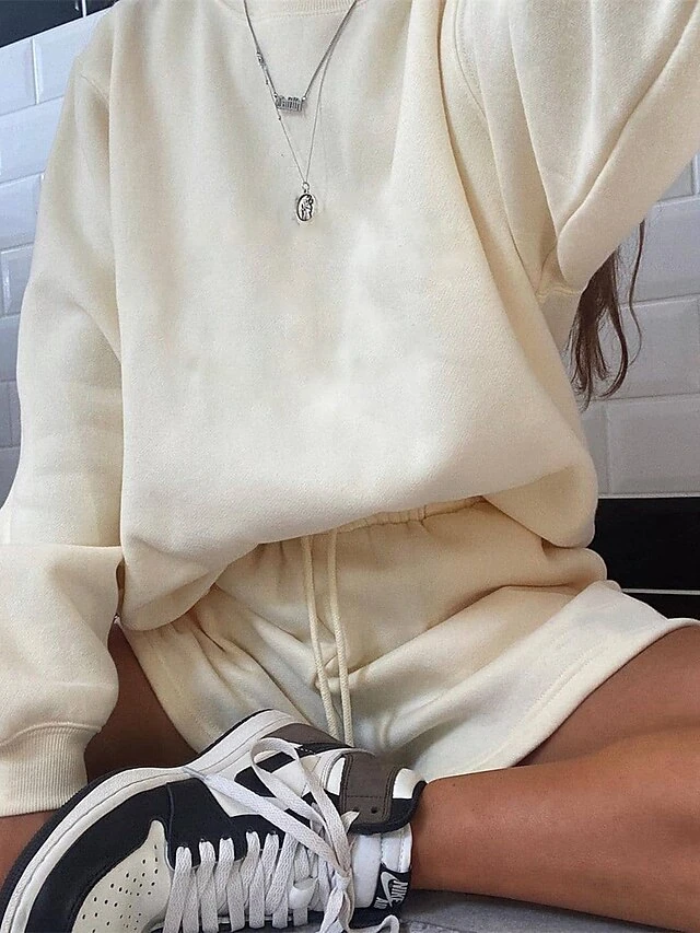 Women's Lounge Sets 2 Pcs Sweatshirt And Shorts Pure Color Fashion Casual Comfort Street Daily Date Polyester Breathable Crew Neck Long Sleeve Shorts Fall Winter Black Blue 14 Women's Lounge Sets 2 Pcs Sweatshirt And Shorts Pure Color Fashion Casual Comfort Street Daily Date Polyester Breathable Crew Neck Long Sleeve Shorts Fall Winter Black Blue - Image 14