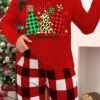Women's Christmas Pajamas Top Letter Santa Claus Casual Comfort Home Christmas Spandex Fall Winter Black Red