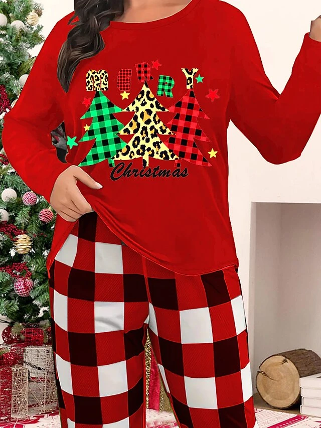 Women's Christmas Pajamas Top Letter Santa Claus Casual Comfort Home Christmas Spandex Fall Winter Black Red 1 Women's Christmas Pajamas Top Letter Santa Claus Casual Comfort Home Christmas Spandex Fall Winter Black Red
