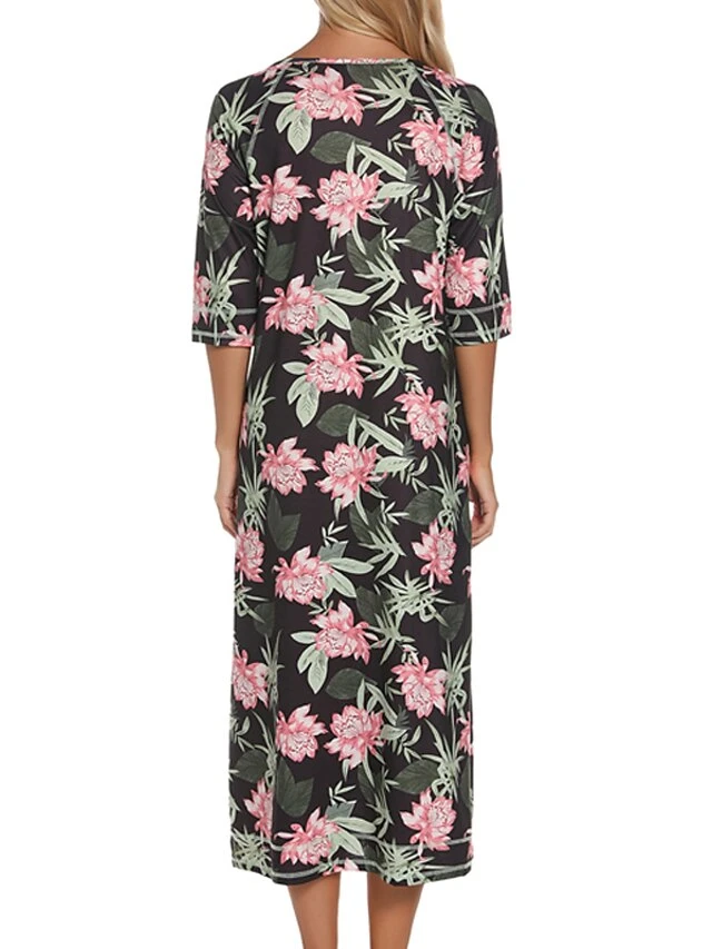 Women's Pajamas Robes Gown Bathrobes Pjs Leopard Flower Simple Comfort Home Daily Cotton Crew Neck Half Sleeve Pocket Winter Fall Blue Pink 12 Women's Pajamas Robes Gown Bathrobes Pjs Leopard Flower Simple Comfort Home Daily Cotton Crew Neck Half Sleeve Pocket Winter Fall Blue Pink - Image 12