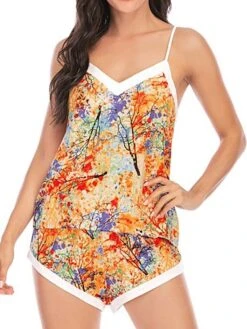 Women's Pajamas Pajama Top And Pant Sets Flower Leaves Fashion Casual Soft Home Daily Bed Lace Breathable Straps Sleeveless Strap Top Shorts Summer Spring Light Pink Yellow -Deals The Sexy Bra Store dmmsrf1681464658464